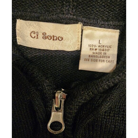 NEW Vintage Ci Sono Black Hooded Longline Sweater Coat Women's L Zip Closure - Picture 2 of 16